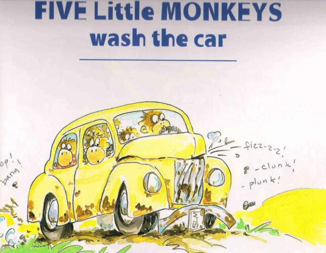 《Five Little Monkeys Wash The Car》五只小猴子洗汽车英语绘本pdf资源下载