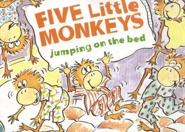 《五只猴子在床上跳》英文绘本pdf+儿歌视频资源免费下载