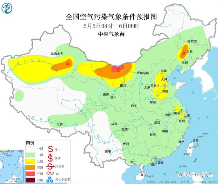 5月5日环境气象公报：西北东北部分地区有沙尘天气