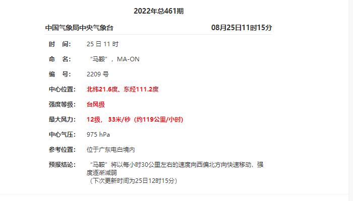 9号台风马鞍10时30分前后登陆广东电白 中心最大风力12级